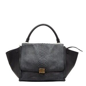 Celine Trapeze Python Handbag Gray Black Leather
